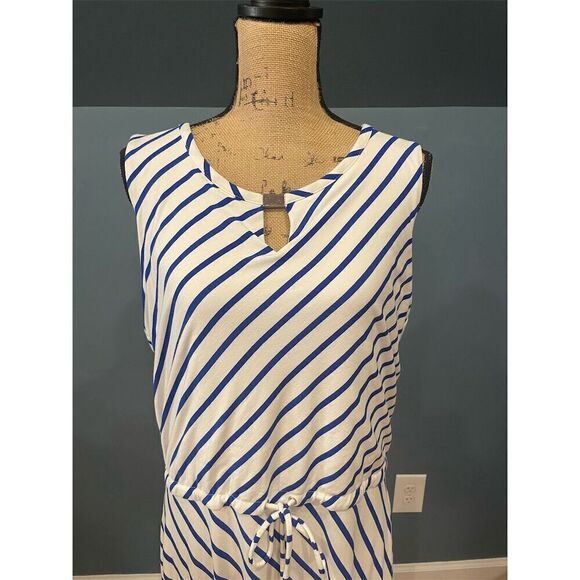 Talbots Women's Striped Sleeveless Maxi Dress XLP Multicolor Keyhole Neckline - Picture 2 of 10